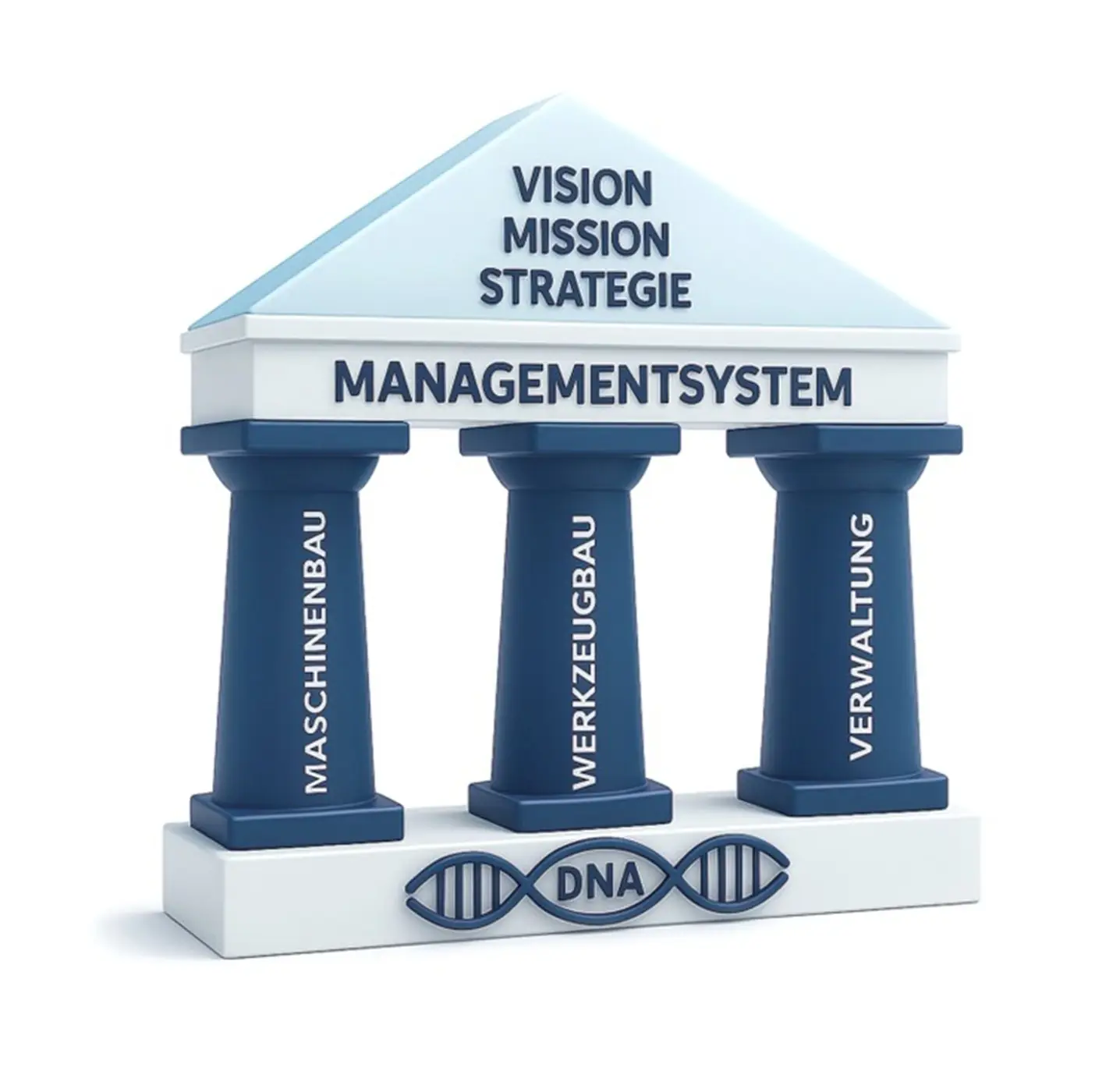 AWM Arnstadt pillar model illustrating vision, mission, and management system based on the core divisions of toolmaking and machine building.